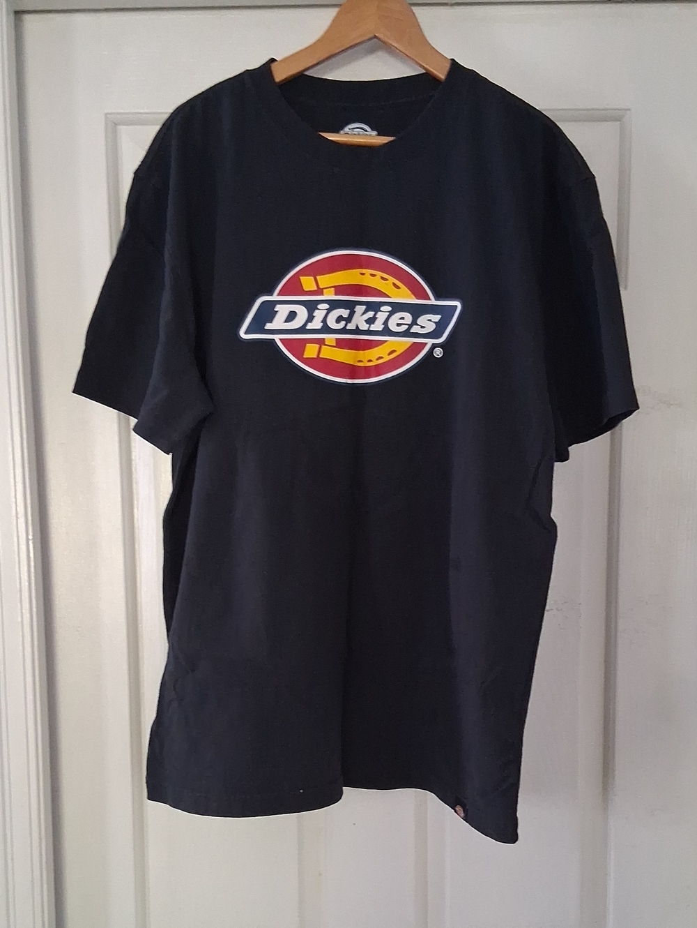 Dickies Black Short-Sleeve Logo Tee with Red & Yellow Emblem Size M